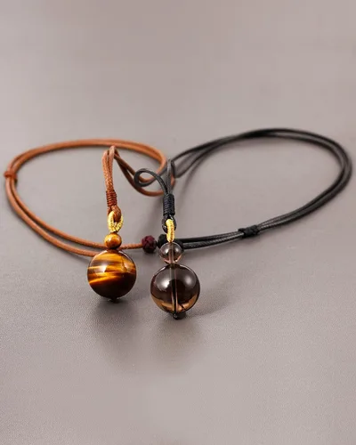 Vista 6 de Jewever Collar con colgante de ojo de tigre, simple, clásico, ajustable, redondo, con piedras preciosas curativas, energía de 0.709in, unisex