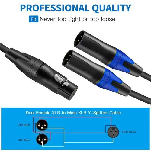 Vista 5 de LanSenSu XLR hembra a 2 XLR macho Patch Y cable, cable divisor de micrófono equilibrado, adaptador de audio, 11.8 pulgadas (paquete de 2)