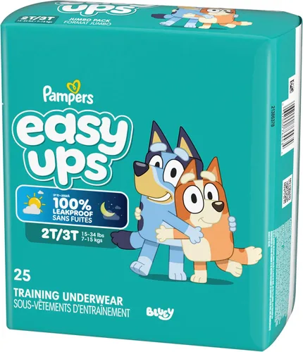 Vista 16 de Easy Ups - Pantalones de entrenamiento para niñas y niños, talla 4 (2T3T), 25 unidades, ropa interior de entrenamiento absorbente Bluey, hasta un