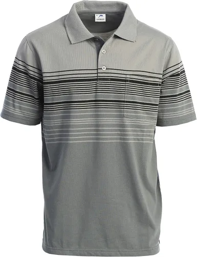 Vista 3 de Gioberti Polo de contraste de rayas dobles para hombre con bolsillo - tinte de hilo 9328b - Gris Con Logo Delfín