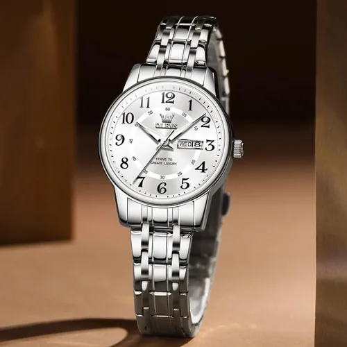 Vista 2 de OLEVS Reloj de acero inoxidable para mujer, reloj de vestir para mujer, con fecha, a la moda, para negocios, impermeable, analógico, de cuarzo