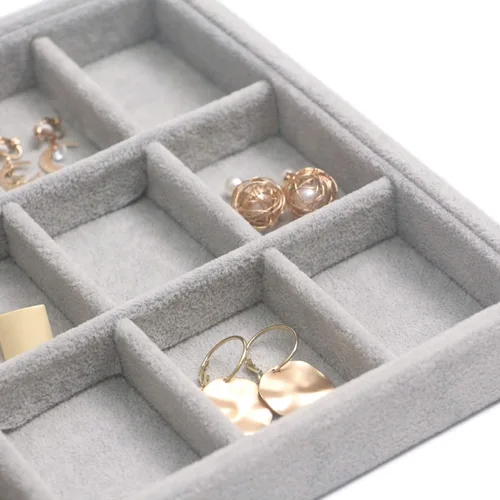 Vista 6 de DIOMMELL Juego de 4 bandejas apilables de terciopelo para joyas, caja de almacenamiento de exhibición, soporte para aparador, cajón organizador