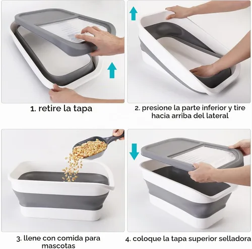 Vista 4 de Contenedores de almacenamiento de alimentos para mascotas, contenedor plegable de comida para gatos con tapa deslizante transparente, contenedor
