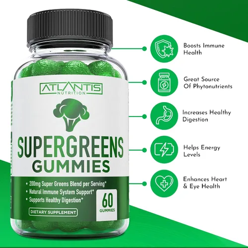 Vista 5 de Gomitas Supergreens & Ashwagandha – Ashwagandha promueve la calma y mejora el sistema inmunológico – Deliciosas superverduras con espinaca, brócoli
