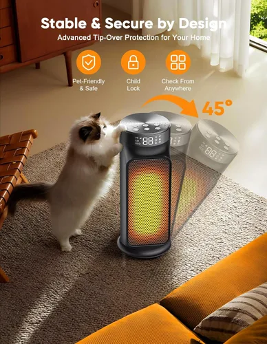 Vista 6 de Calentador de espacio PTC de 1500 W con control remoto, calentadores eléctricos portátiles para uso en interiores, calentador de cerámica