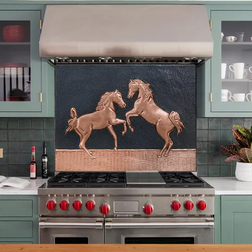 Vista 4 de Kitchen Backsplash, Two Rearing Horses Copper Backsplash, Custom Copper Backsplash Panel, Handmade Copper Backsplash Tile, Indoor Outdoor Wall Decor