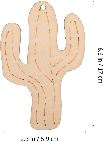 Vista 2 de 10 adornos de cactus de madera natural, adornos rústicos para colgar en madera