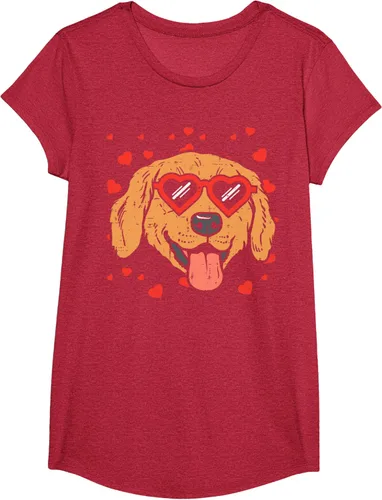 Vista 48 de Golden Retriever cara corazón gafas día de San Valentín perro regalo camiseta Negro