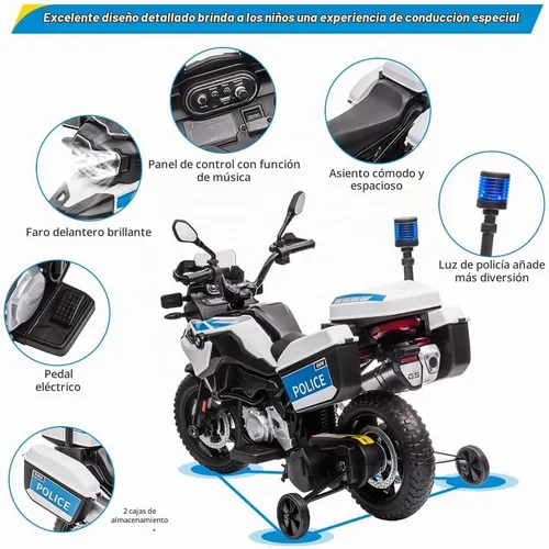 Vista 2 de Motocicleta de policía para niños de 12 V, motocicleta con licencia