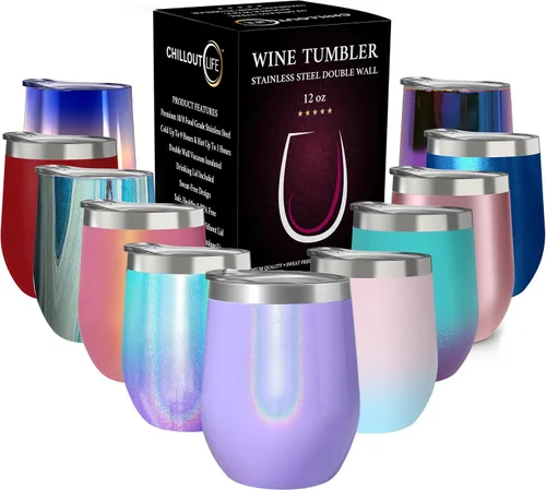 Vista 34 de CHILLOUT LIFE - Vaso de acero inoxidable de 12 onzas con tapa y caja de regalo, diseño de viaje con recubrimiento en polvo, aislamiento al vacío