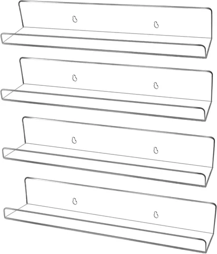 Vista 9 de evron Estantes flotantes acrílicos – Paquete de 2 estantes de pared negros para baño, dormitorio o cocina – Fácil instalación con adhesivo