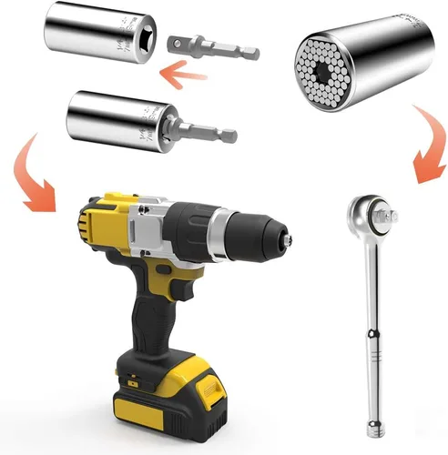 Vista 4 de Enchufe Universal, Enchufe Autoajustable que se Adapta a Estándar de 1/4'' - 3/4'' Métrico 7mm-19mm, Adaptadores de Enchufe para Llave de Trinquete