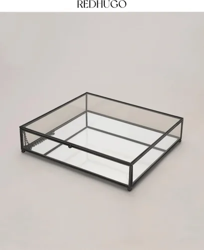 Vista 4 de REDHUGO Cajas grandes de vidrio para exhibición hechas a mano, parte inferior con espejo, caja de joyería de cristal con tapa, para libros, fotos