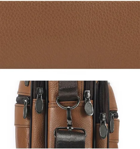 Vista 3 de Bolso de mensajero de cuero genuino para hombre, bandolera de viaje para hombre, impermeable, informal, bolso de negocios