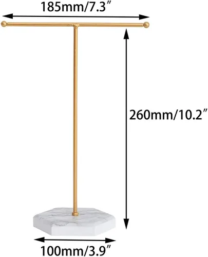 Vista 2 de Soporte de joyería, soporte para collar, soporte para collar, barra en T, organizador de joyas de mesa de metal chapado en T, torre para mostrar
