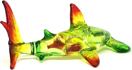 Vista 3 de Hammerhead - Figura de tiburón de vidrio soplado verde Sealife coleccionable, decoración de acuario en miniatura