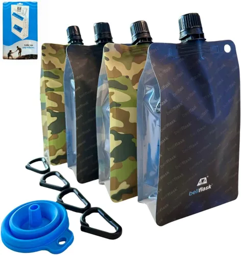 Vista 11 de BellFlask - Frasco de plástico de 15 onzas, patentado, flexible, sin metal, reutilizable, sin BPA con clip de mosquetón y embudo de llenado
