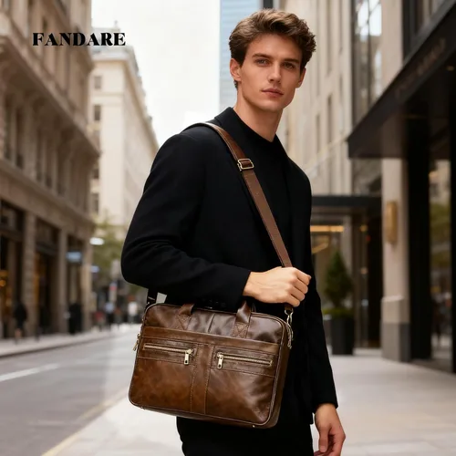 Vista 2 de FANDARE Maletín de cuero para hombre para portátil de 15,6 pulgadas