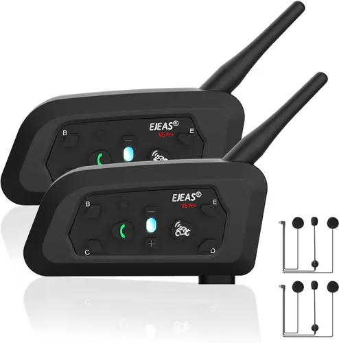 Vista 9 de EJEAS Casco de motocicleta Bluetooth V6 Pro, 2 vías 1200M sistema de comunicación de intercomunicación de motocicleta para esquí/ATV/Dirt