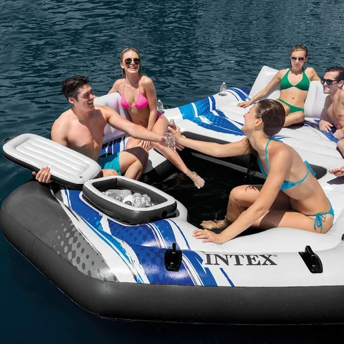 Vista 4 de Intex Flotador de piscina de descanso de 5 asientos y flotador de tubo de piscina de 2 asientos con enfriador y kit de reparación