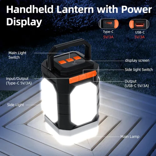 Vista 5 de Sinvitron Linterna de campamento recargable: 30,000 mAh luces de campamento portátiles, carga rápida QC3.0, 1000 lúmenes, tiempo de funcionamiento