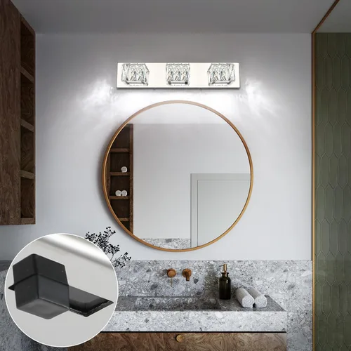 Vista 4 de Lámpara LED de baño – Moderna lámpara de tocador de cristal de 3 luces – Lámpara de pared cromada para baño 5CCT regulable