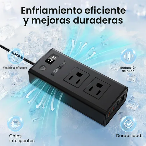 Vista 7 de Convertidor de voltaje de automóvil de 300 W, inversor de CC de 12 V a CA, puertos de 110 V, cargador de coche de carga rápida con enchufe