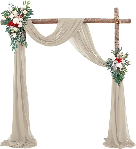 Vista 20 de Decoración de tela de gasa, 1 panel de 2 x 10 pies, cenefas sin arrugas, tela drapeada suave para arco de boda con 2 cintas, para decoración