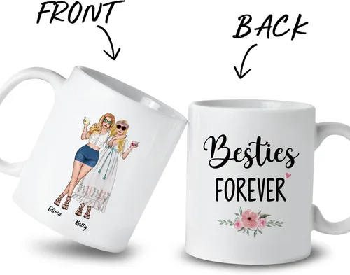 Vista 2 de Gossby Taza personalizada (2 mujeres) Besties Forever Best Friend Regalos de amistad para mujeres, niñas, hermana, taza de café