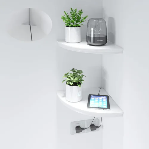 Vista 9 de HAO - Estante de esquina flotante invisible para montar en la pared, forma radial, patrón de agujero de alambre, perfecto para dormitorio, baño