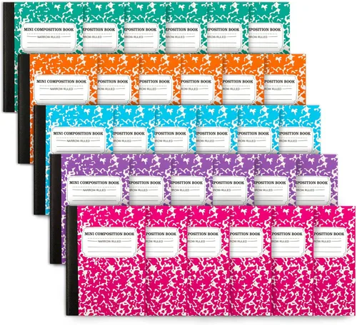 Vista 8 de feela Cuaderno de composición, tamaño pequeño, 30 unidades, 5 colores, con rayas estrechas, mini libros de composición a granel, de bolsillo