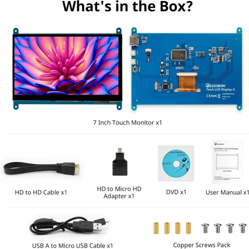 Vista 9 de ELECROW 7 Pulgadas 1024×600 Pantalla Táctil para Raspberry Pi: Pantalla LCD IPS de Toque Capacitivo, Mini Monitor Portátil Compatible con Raspberry