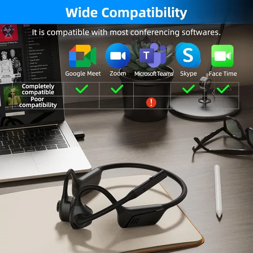 Vista 2 de ZIOCOM - Auriculares abiertos con micrófono, AptX-LL, compatibles con llamadas, reuniones BT5.1, auriculares de conducción de aire con botón