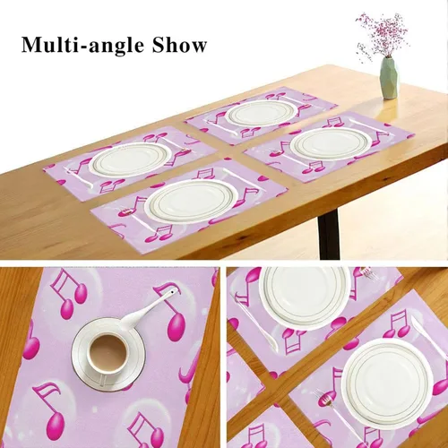 Vista 6 de Personalizado Dibujos Animados Rosa Notas Mat con Placa de Primavera Reutilizable Mantel Individual para Bebé Conjunto de 6 12 x 18 para Mesa