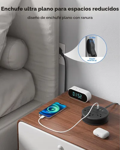 Vista 5 de NTONPOWER - Cable de extensión de enchufe plano, regleta de alimentación de viaje con 2 USB C y 3 tomas 4 puertos USB, cable de extensión plano de 4