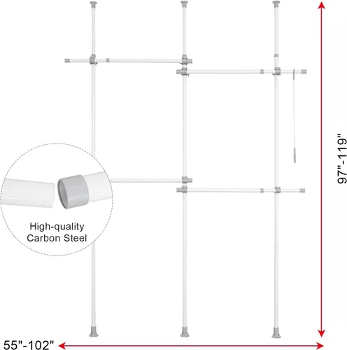 Vista 6 de Estante doble para ropa, estantes ajustables para colgar ropa, ropa de 2 niveles, ropa resistente, sistema independiente de armario blanco
