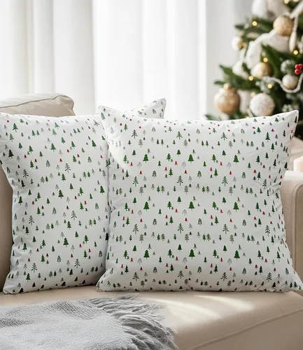 Vista 14 de Fundas de almohada de árbol de Navidad de 16 x 16 pulgadas - Juego de 2 fundas de almohada de Navidad - Fundas de almohada navideñas para sofá