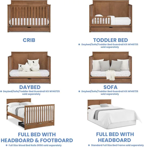 Vista 4 de Simmons Kids Logan - Cuna convertible 6 en 1 con cajón inferior, certificado Greenguard Gold, castaño