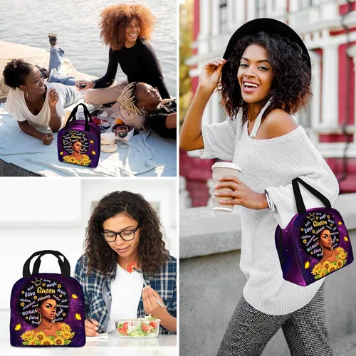 Vista 8 de Lonchera con aislamiento mágico para mujeres afroamericanas, bolsa portátil para viajes, senderismo, regalos de trabajo