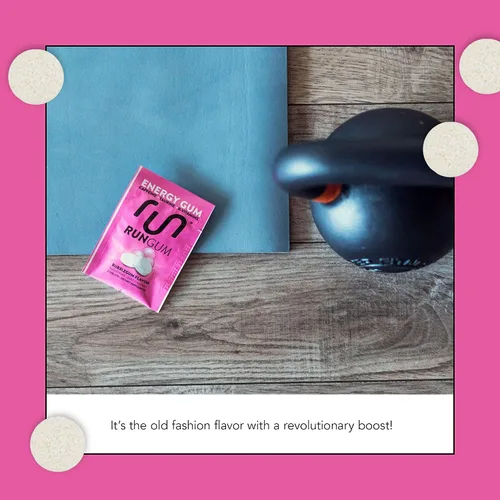 Vista 6 de RUN GUM Bubblegum Energy - Goma de mascar de 50 mg de cafeína, taurina y vitaminas B por pieza, 24 unidades (paquete de 12) sin azúcar, cero