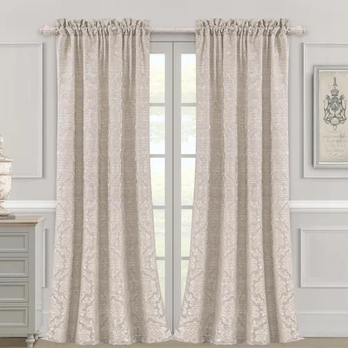 Vista 16 de Loom and Mill - Cortinas de lujo de jacquard para dormitorio, cortinas de damasco beige de 2 paneles con alzapaños, elegante cortina de ventana