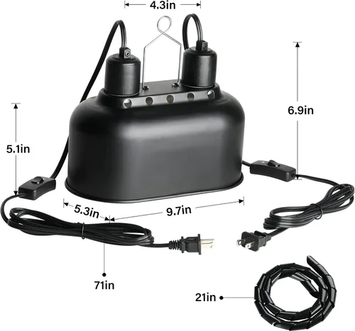 Vista 4 de Simple Deluxe Lámpara Doble para Reptiles con Interruptores Separados, Reflector de Aluminio 100W Lámpara de Doble Cúpula de Calor/UVB