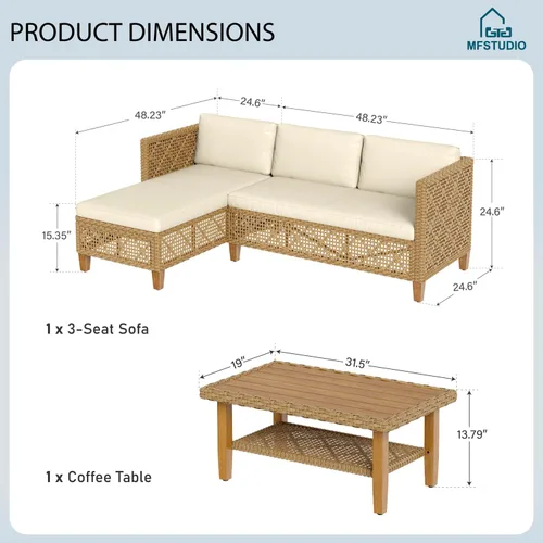 Vista 2 de MFSTUDIO Juego de sofá para exteriores en forma de L, juego de muebles de mimbre para patio, sofá modular de ratán para exteriores con mesa