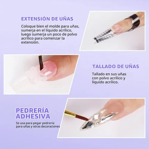 Vista 2 de Kit de uñas acrílicas de 2.5 fl oz de monómero líquido acrílico con 4 colores de polvo acrílico y 5 cepillos de uñas, juego de construcción