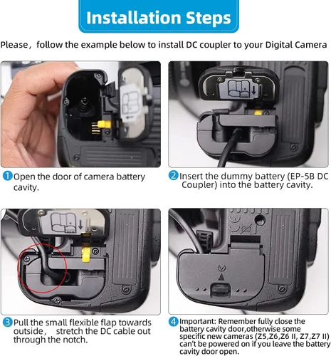 Vista 4 de Glorich EP-5B Acoplador DC EN-EL15 EN-EL15a Batería ficticia EH-5 Adaptador de fuente de alimentación de CA Conector de alimentación para Nikon 1 V1