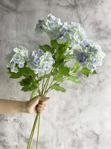 Vista 9 de YalzoneMet Bola de nieve artificial Viburnum 4 piezas de 26.8 pulgadas de color azul graduado, hortensias pequeñas, 2 cabezales, de látex natural