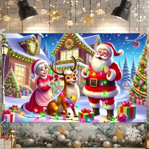 Vista 12 de BlissYard Telón de fondo de tren de Papá Noel, 71 x 43 pulgadas, pancarta de escena de Navidad de pan de jengibre, fondo de fotos para fiestas