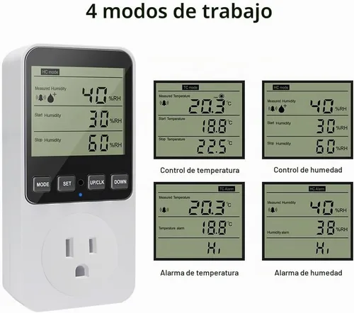 Vista 3 de KETOTEK Controlador de humedad enchufe de salida con sensor, interruptor de humidistato digital de 120 V con alarma para humidificador de hongos