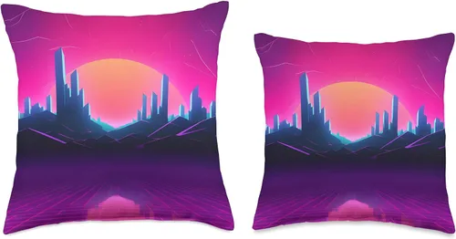 Vista 3 de PP Accessories Synthwave City Retrowave 80s Vaporwave Throw Pillow, 16x16, Multicolor
