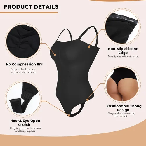 Vista 3 de JOYSHAPER Body sexy sin tirantes para mujer, con hombros descubiertos, sin costuras, camiseta sin mangas, leotardo de una pieza